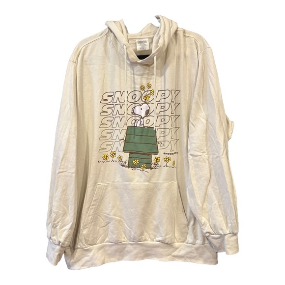 Peanuts Snoopy Graphic Hoodie Cream Pullover Sweatshirt 2XL AR16 - Picture 2 of 5